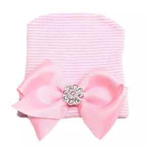 Pink/White Stripe Infant Cap with Bow