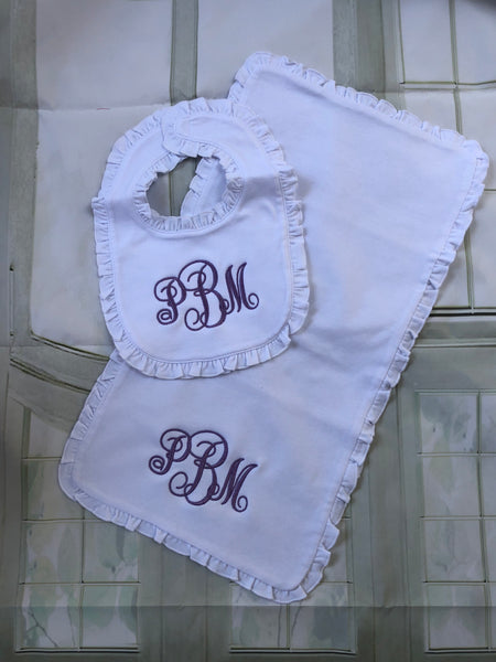Monogrammed Baby Bib and Burp Cloth Set