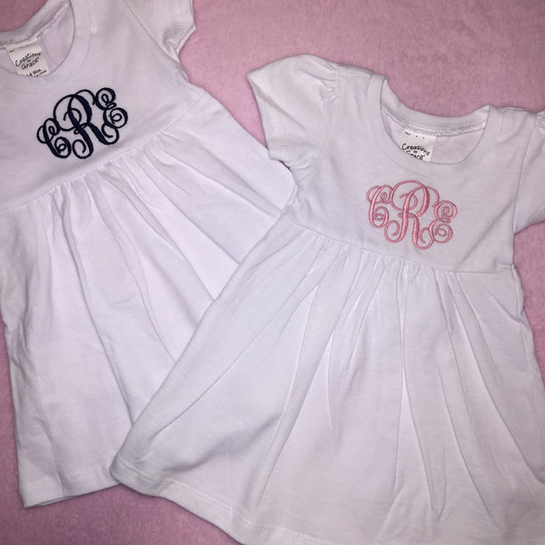 Monogrammed Personalized Baby and Toddler Capped Sleeve Dress