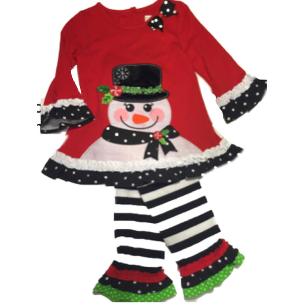 Snowman shirt and ruffle pants outfit