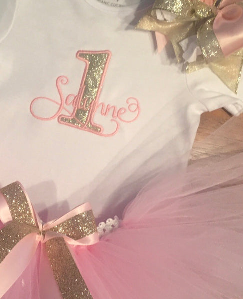 Personalized Pink and Gold Number Birthday Shirt and Tutu