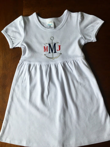 Monogrammed Personalized Anchor Baby and Toddler Capped Sleeve Dress