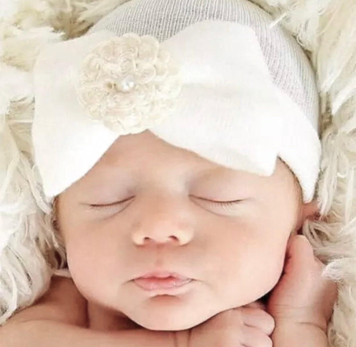 White Infant Cap with Bow